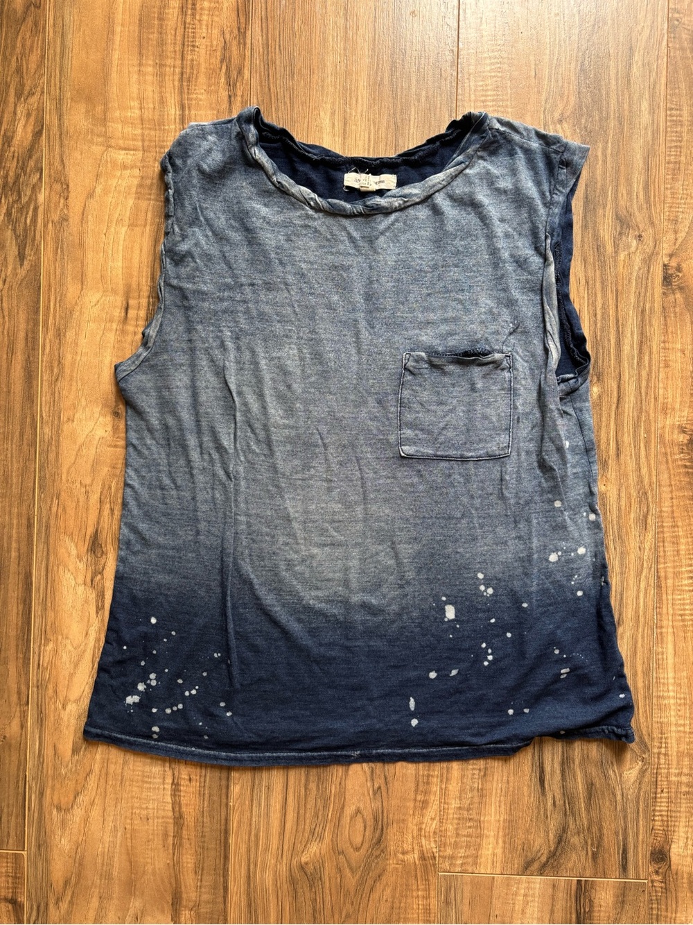 Life In Progress navy blue tank top with white paint splatter details. Size: XS